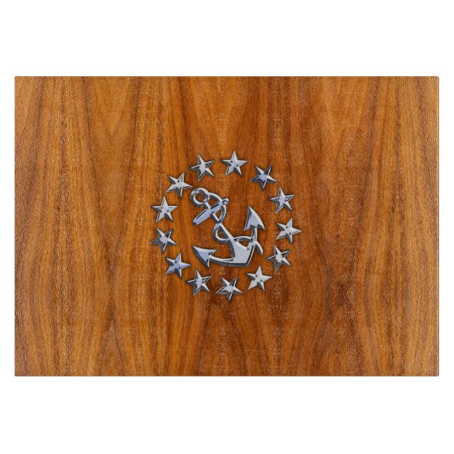 Yacht Flagga Symbol på Nautical Teak Wood Print (Framsidan)