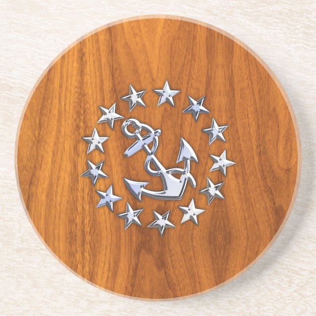 Yacht Flagga Symbol på Nautical Teak Wood Print Underlägg (Framsidan)