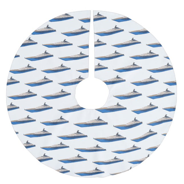 Yacht-illustration av tecknad julgransmatta borstad polyester (Framsidan)