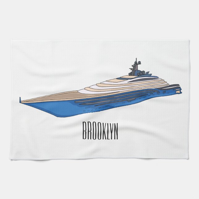 Yacht-illustration av tecknad kökshandduk (Horisontell)