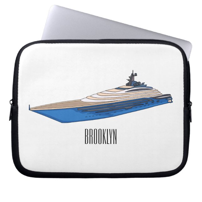 Yacht-illustration av tecknad laptop fodral (Framsidan)