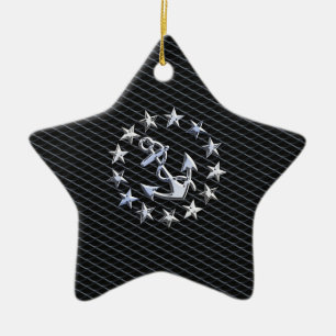 Yacht Naval Flagga Anchor och Stars Julgransprydnad Keramik