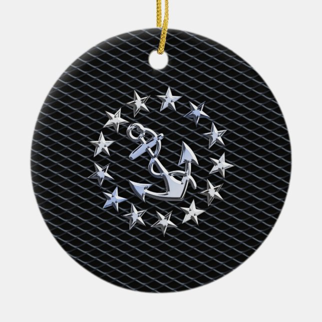 Yacht Naval Flagga Anchor och Stars Julgransprydnad Keramik (Framsidan)