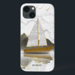 Yacht Sailing Snyggt Modern Guld Marble Namn<br><div class="desc">Yacht Sailing Snyggt Modern Guld Marble Personlig Namn har en vit och grått marmor bakgrund med en gyllene yacht och rullande backe i bakgrunden. Personlig med ditt namn i modern svart skripttypografi. Designad av ©Evco Studio www.zazzle.com/store/evcostudio</div>