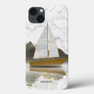 Yacht Sailing Snyggt Modern Guld Marble Namn