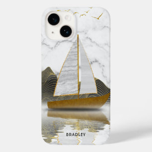 Yacht Sailing Snyggt Modern Guld Marble Namn