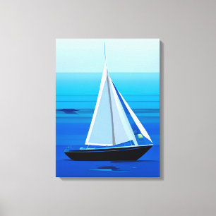Yacht under segel, koboltblått canvastryck