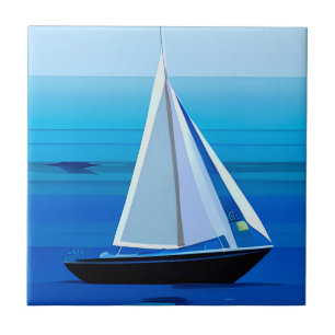 Yacht under segel, koboltblått kakelplatta