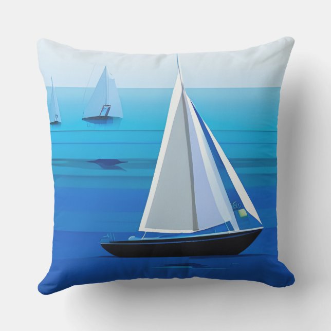 Yacht under segel, koboltblått kudde (Baksida)