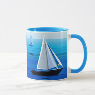 Yacht under segel, koboltblått mugg