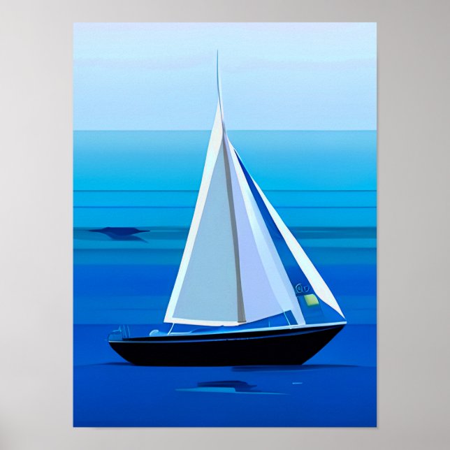Yacht under segel, koboltblått poster (Framsidan)