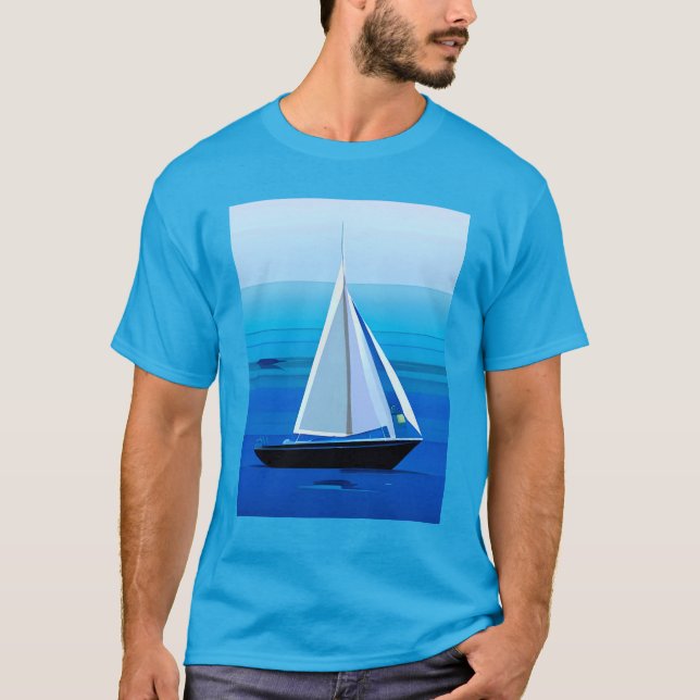 Yacht under segel, koboltblått t shirt (Framsida)
