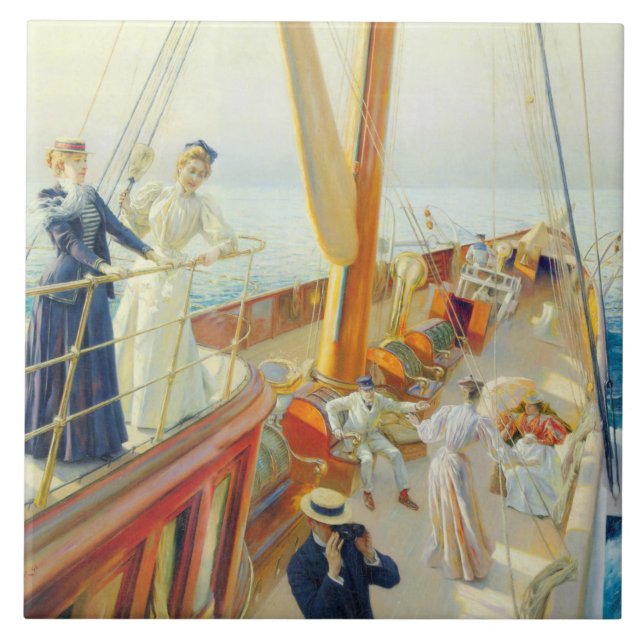 Yachting in the Mediterranean (av J.L. Stewart) Kakelplatta (Framsidan)