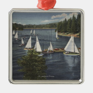 Yachtklubb, segelbåttävling julgransprydnad metall