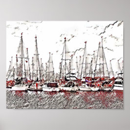 Yachts in Black & Red Poster