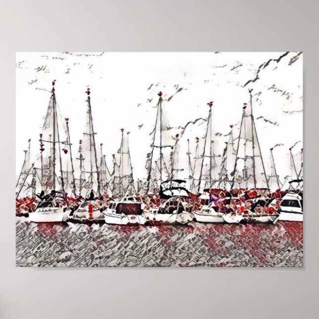 Yachts in Black & Red Poster (Framsidan)
