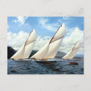 Yachts och ett litet ångfartyg vykort