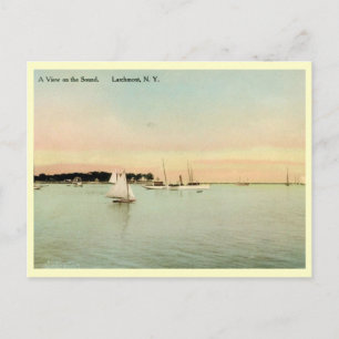 Yachts på Ljud, Larchmont, New York Vintage Vykort