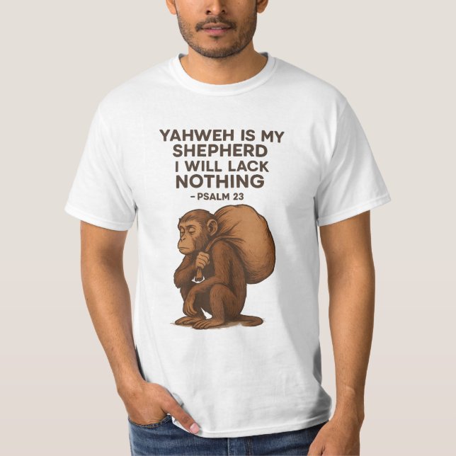 Yahweh är min Shepherd - Andlig Monkey Christian T Shirt (Framsida)