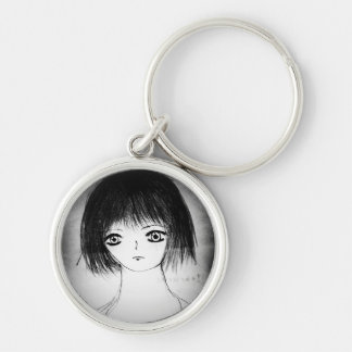 Yaie gullig anime manga-flicka rund silverfärgad nyckelring