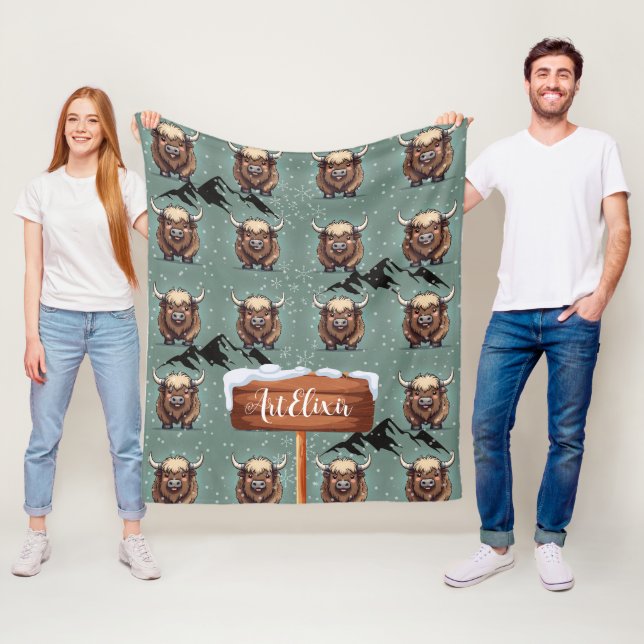 Yak Black Mountain Print Fleecefilt (På plats)