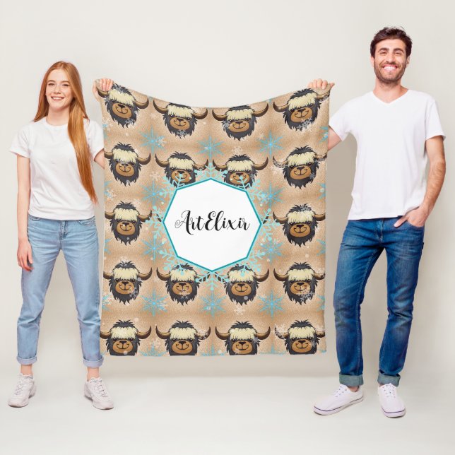 Yak Black Snöflingor Print Fleecefilt (På plats)