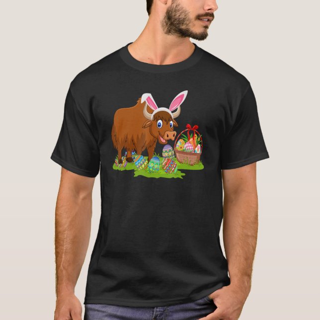 Yak Easter Egg Hunting Bunny Yak Easter Sunday T Shirt (Framsida)