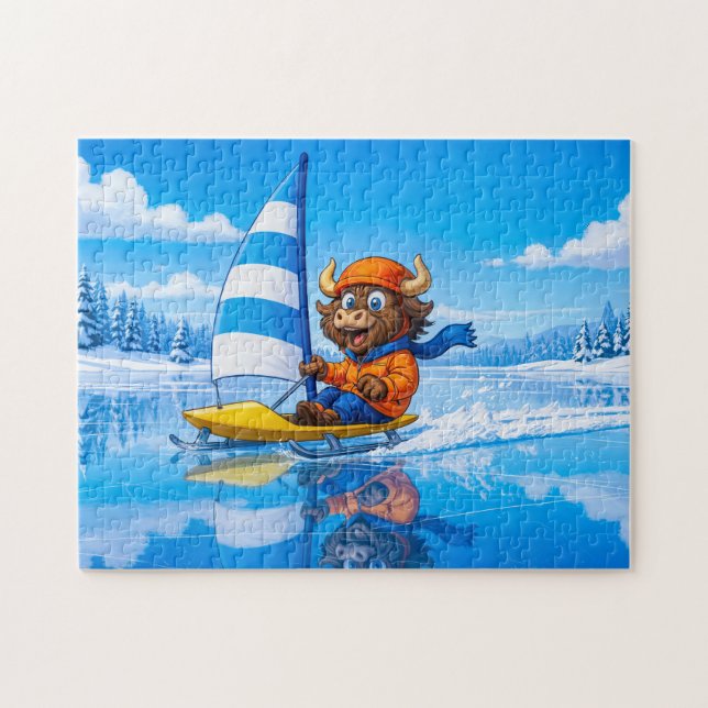 Yak Ice Sailing on a Frozen Winter Lake Pussel (Horisontell)