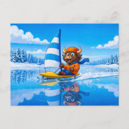 Yak Ice Sailing on a Frozen Winter Lake Vykort