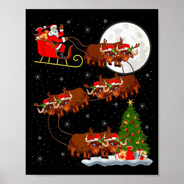Yak Santa Sleigh Flying Funny Magical Christmas Ta Poster (Framsidan)
