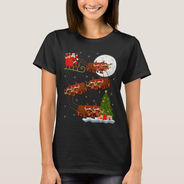 Yak Santa Sleigh Flying Funny Magical Christmas Ta T Shirt (Framsida)