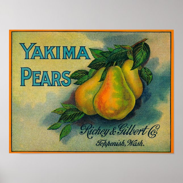 Yakima Pears Låda LabelToppenish, WA Poster (Framsidan)