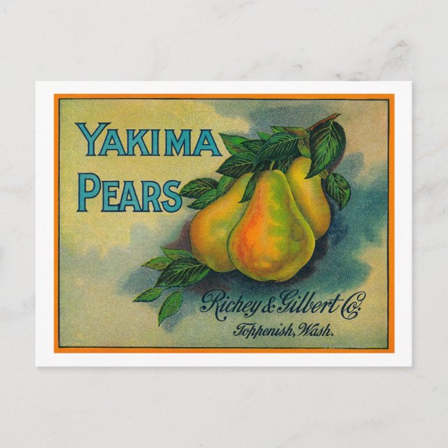 Yakima Pears Låda LabelToppenish, WA Vykort (Framsida)