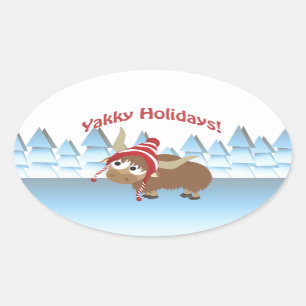 Yakky Helgdagar! Vinter Scene Ovalt Klistermärke