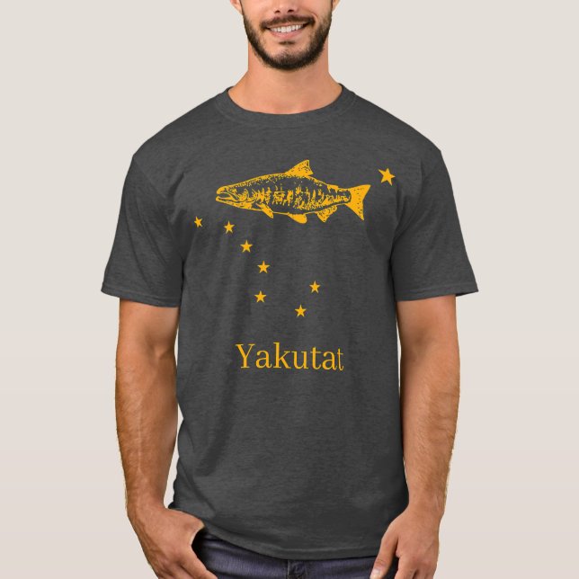 Yakutat Alaska Statlig flagga Salmon Fishing T Shirt (Framsida)
