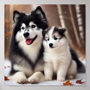Yakutian Laika hund mamma och hennes marionett Poster