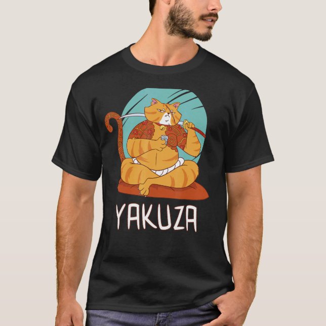 Yakuza Cat Gokudo Japansk maffia Katana Japan Sake T Shirt (Framsida)