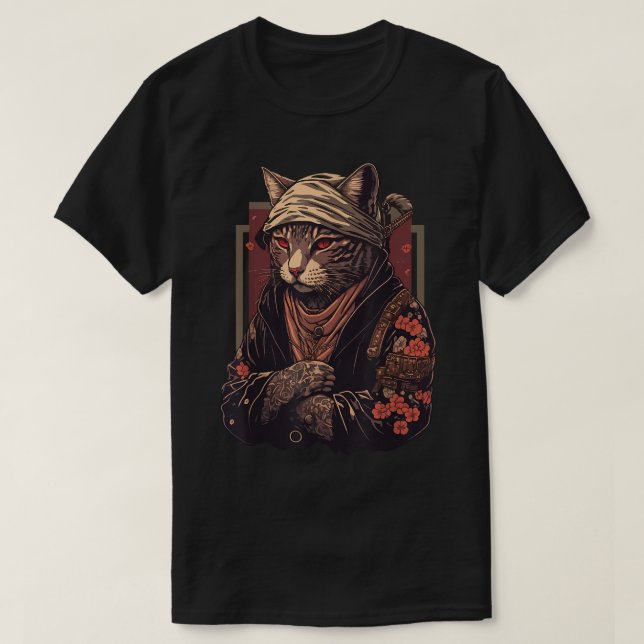 Yakuza Cat Japansk maffia Cat Tattoo Flowers T Shirt (Design framsida)