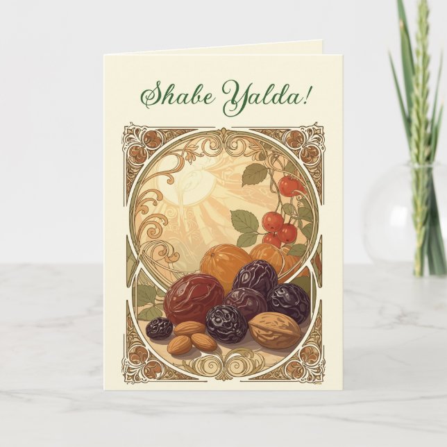 Yalda frukt och nötter persisk vintersolstånd helgkort (Framsida)