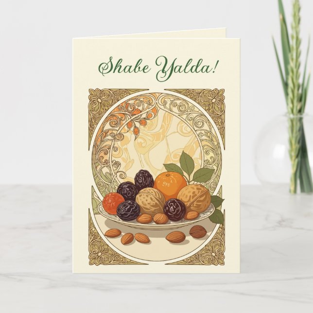 Yalda Frukter och Nötter Persiska Vintersolståndet Helgkort (Framsida)