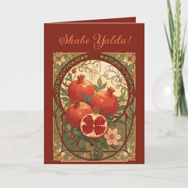 Yalda Granatäpple Chelle Natt Firande Helgkort (Framsida)