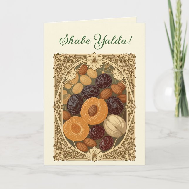 Yalda Nötter och Frukt Persisk Vintersolståndsbeha Helgkort (Framsida)