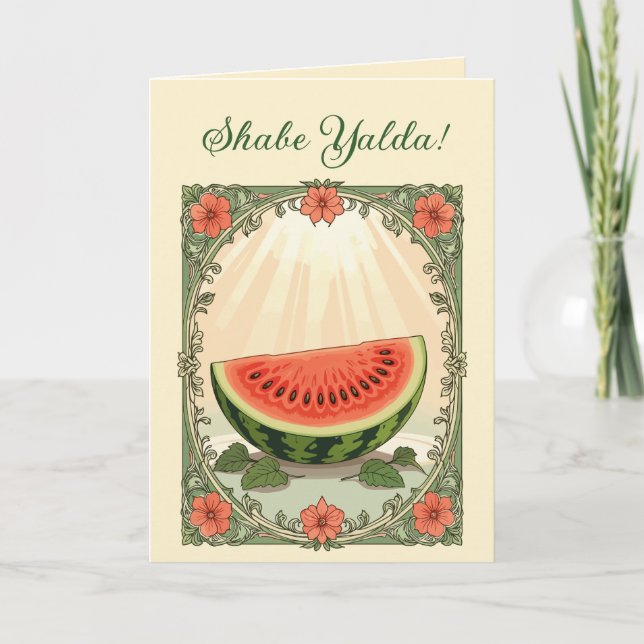 Yalda-vattenmelon persiska vintersolståndet  helgkort (Framsida)