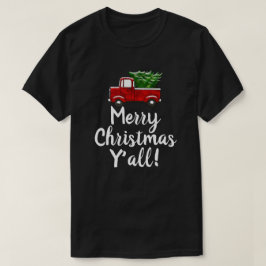 Yall för röd lastbilträdgod jul roligt land t shirt