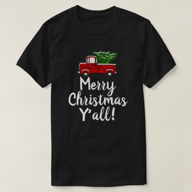 Yall för röd lastbilträdgod jul roligt land t shirt (Design framsida)