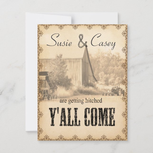 Y'all Kom bröllopsinbjudan ID651 Inbjudningar (Framsida)