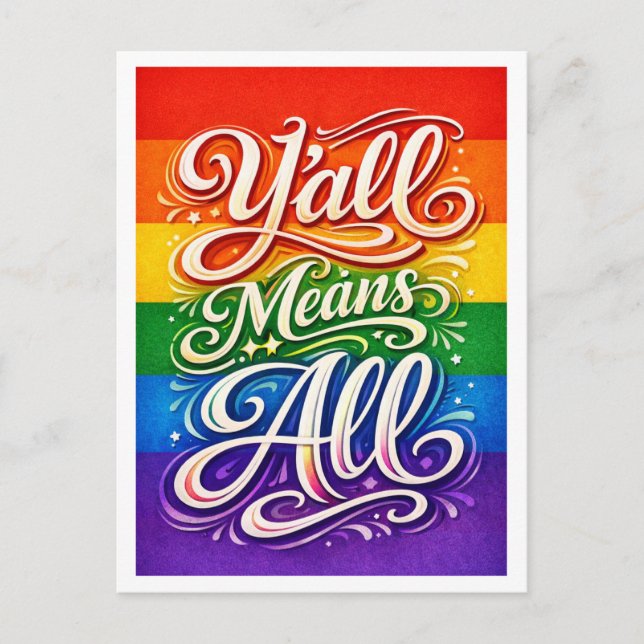 Y'all Means All HBTQ Pride Vykort (Framsida)