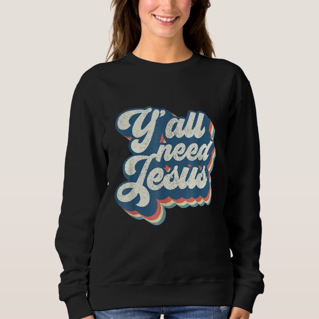 Yall Need Jesus Christian Retro 70s Bible Scriptur T Shirt (Framsida)