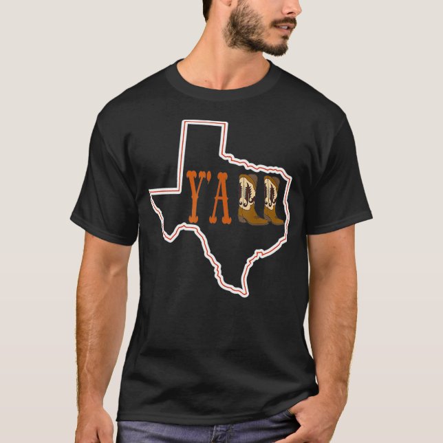 Y'all Texas State Karta Outline CowboyBoots Southe T Shirt (Framsida)