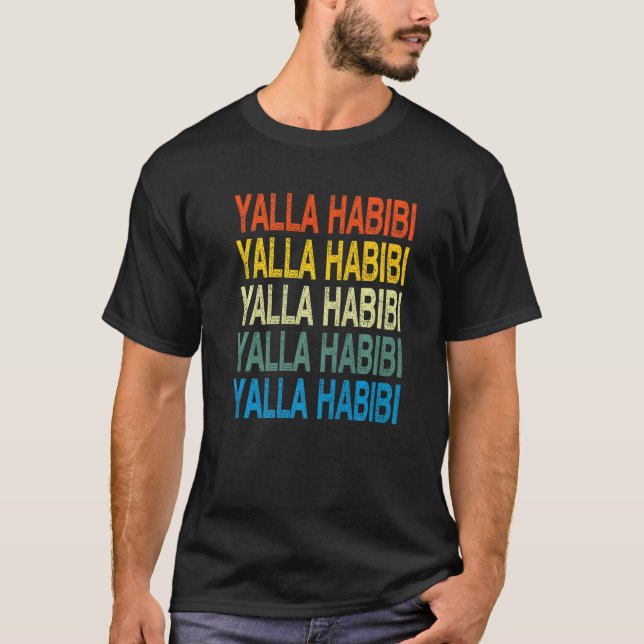 Yalla Habibi Arabiska kalligrafi T Shirt (Framsida)